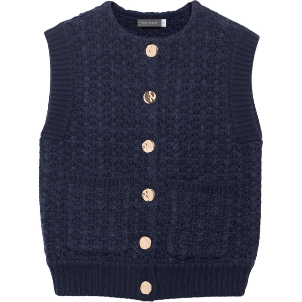 Mint Velvet Navy Boucle Sleeveless Jumper